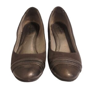 Life Stride soft wedge heels faux patent leather office shoes silver gray size 8